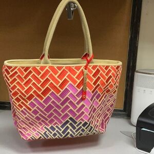 Cole Haan Red and Pink Geometric Tote